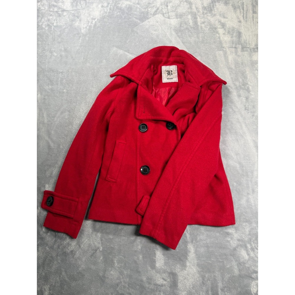 Bloom Pea Coat Womens Small Red Double Breasted Button Long Sleeve Jacket Casual